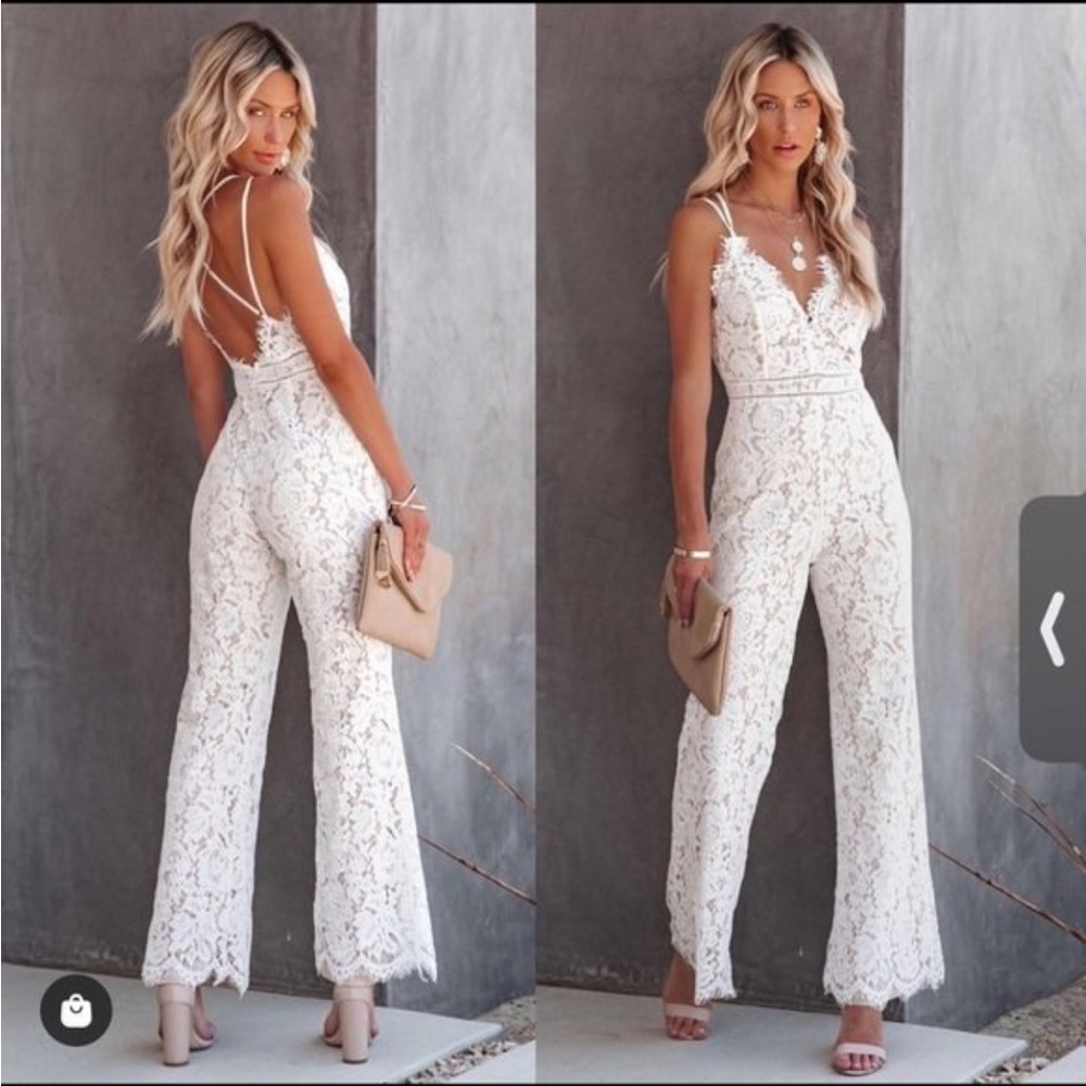 NWT White Lace Jumpsuit - Bachelorette, Bridal shower, Reception Outfit.